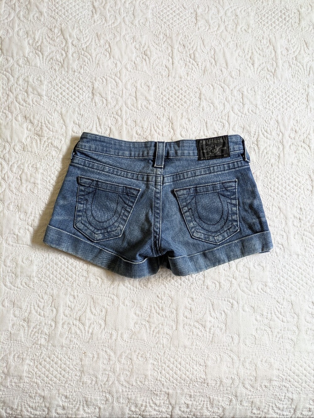True Religion Dark Blue Denim Low Rise Cuffed Jean Shorts